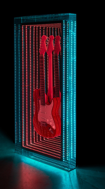 Falcone - Infinity Guitare Dream Installation, Plexiglass, led 140 x 70 x 11 cm | 55 1/10 × 27 3/5 × 4 3/10 in Unique © Marciano Contemporary