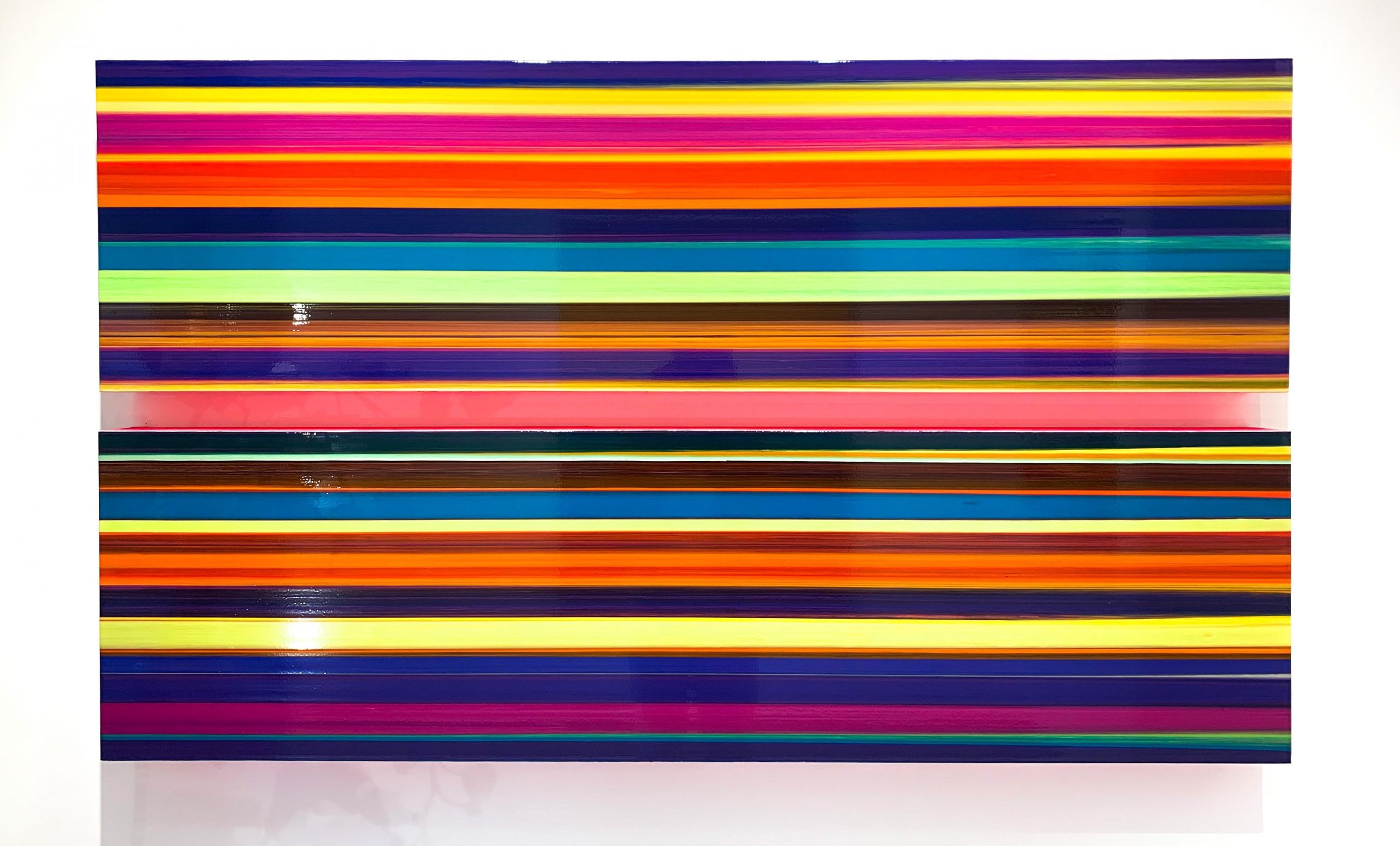 Thierry Feuz -Technicolor double panorama corniche 2019, Laque et acrylique sur toile 50 x 180 x 12 cm (x2) | 19 7/10 x 70 9/10 x 4 7/10 in (x2) Unique © Marciano Contemporary