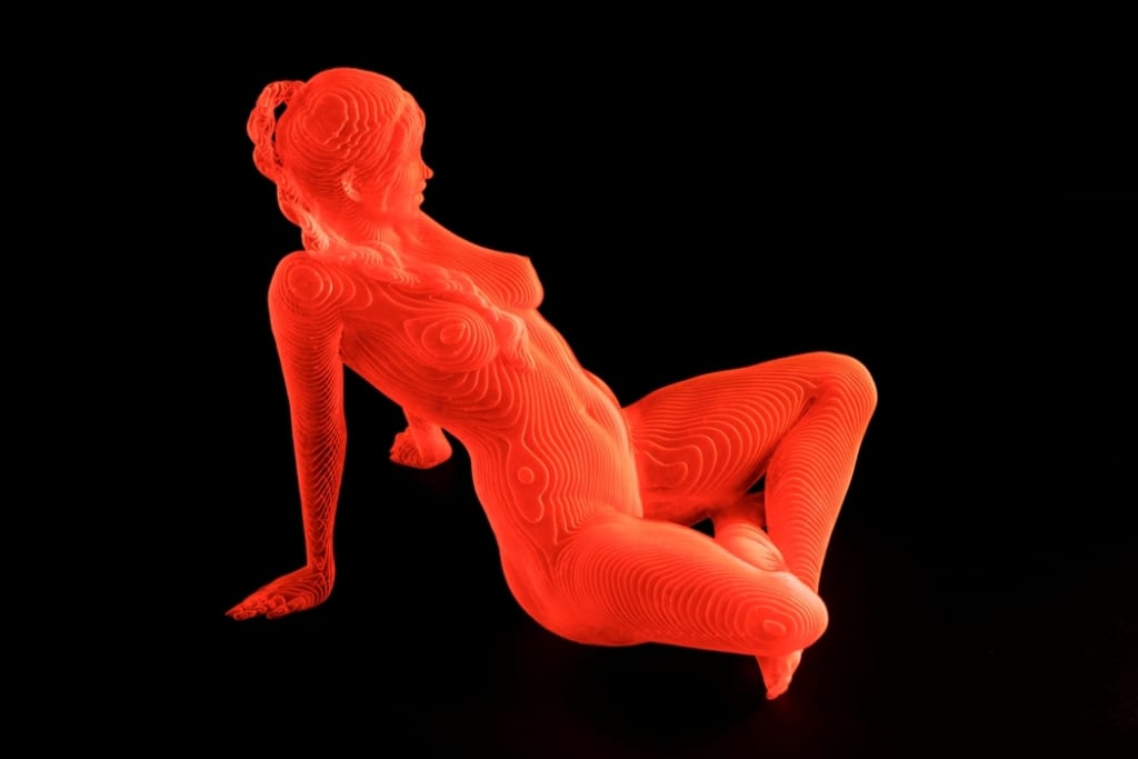 Olivier Duhamel - Myriam 2015, Sculpture Acrylique orange 42 x 33 x 50 cm | 16 1/2 × 13 × 19 7/10 in Édition de 8 © Marciano Contemporary