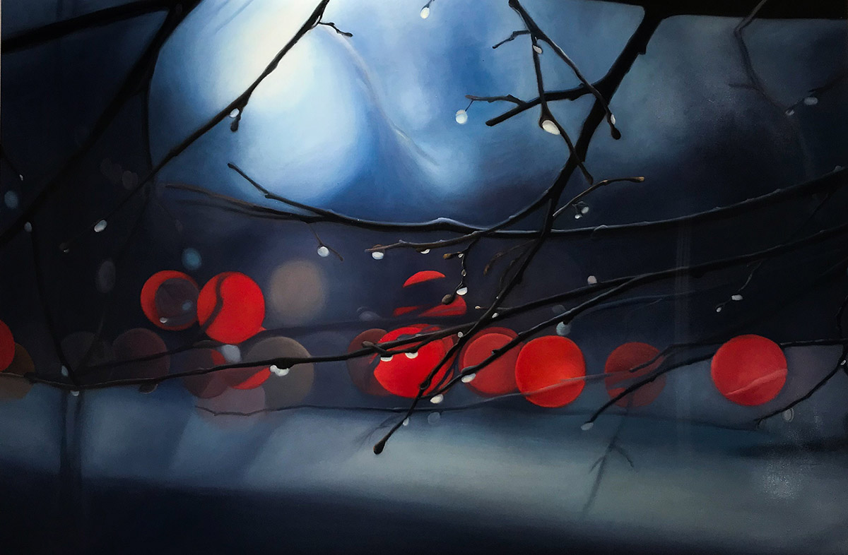 Shay Kun - Cherries Huile sur toile 80 x 120 cm ⎮ 31.5 x 47.25 in Unique © Marciano Contemporary