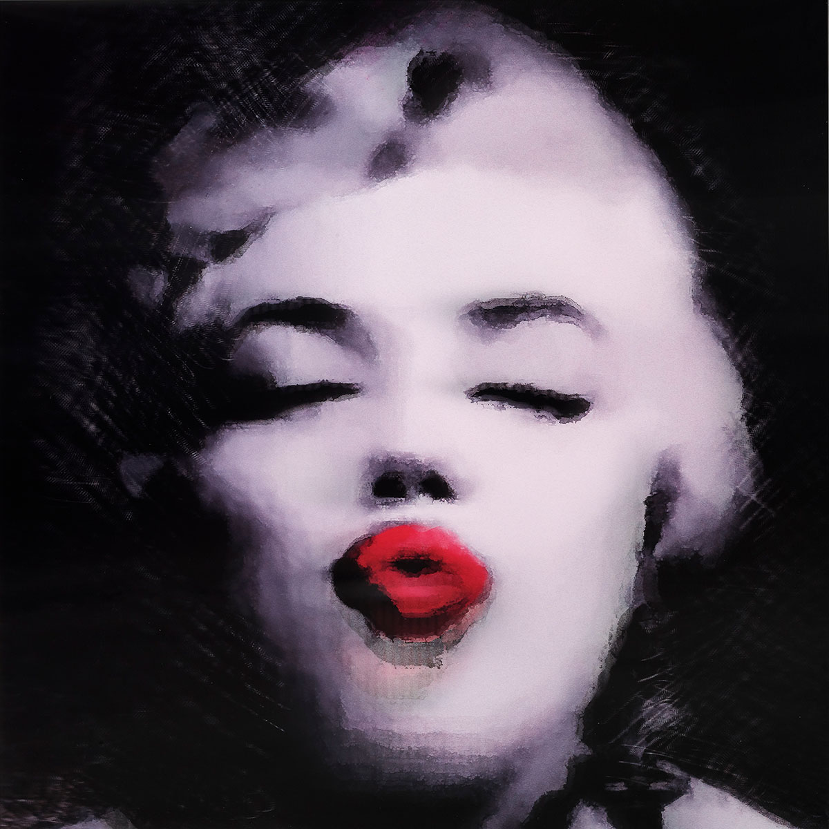 Luz Perez-Ojeda - Kinetic Red Lips 2018, Lenticulaire Flip 3D 90 x 90 x 4 cm | 35 2/5 × 35 2/5 × 1 3/5 in Edition de 8 © Marciano Contemporary