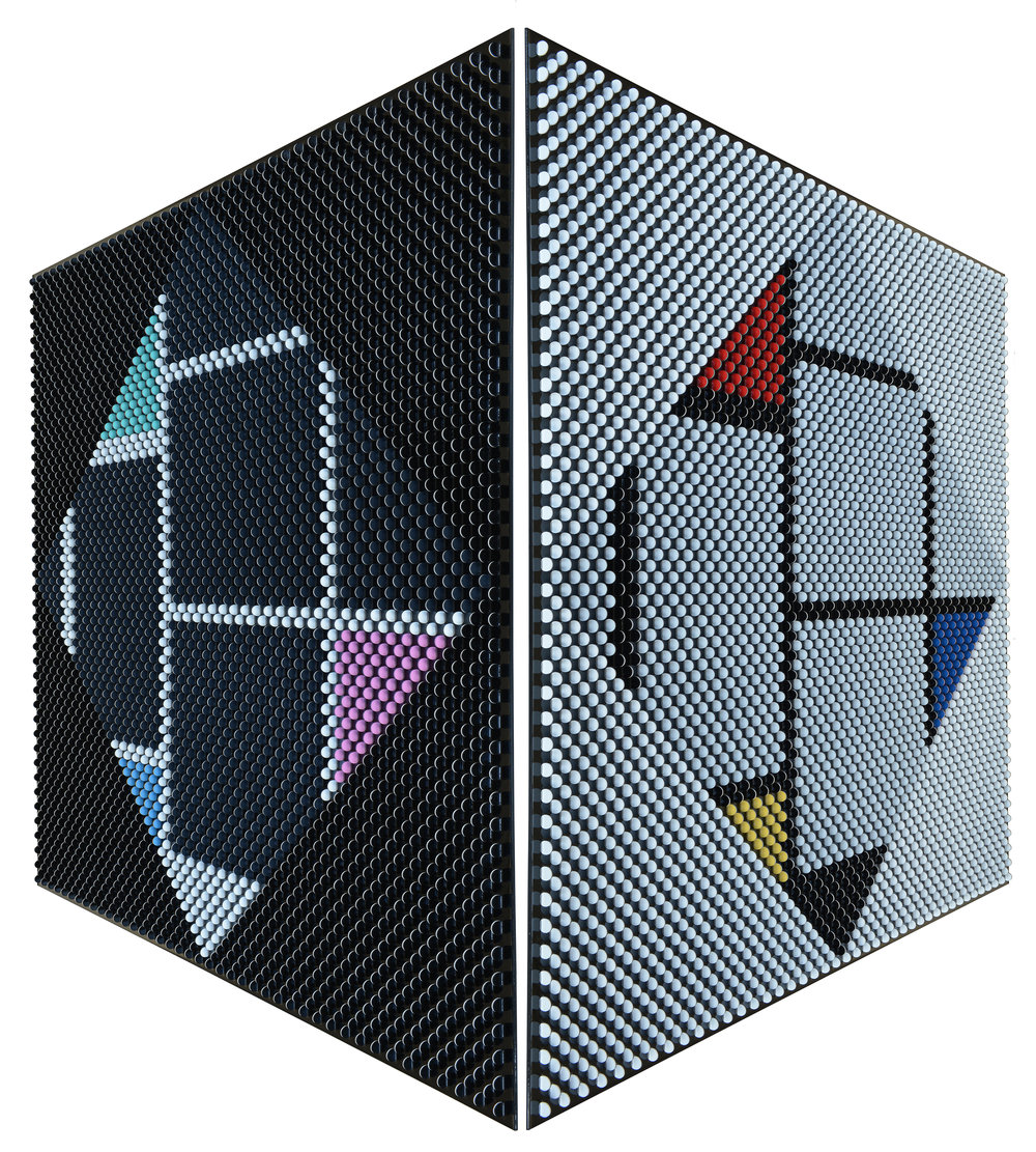 Juraj Kralik - Mondrian 2021, Installation – Acrylique sur pièces et résine 150 x 150 cm | 59 1/10 x 59 1/10 in Unique © Marciano Contemporary