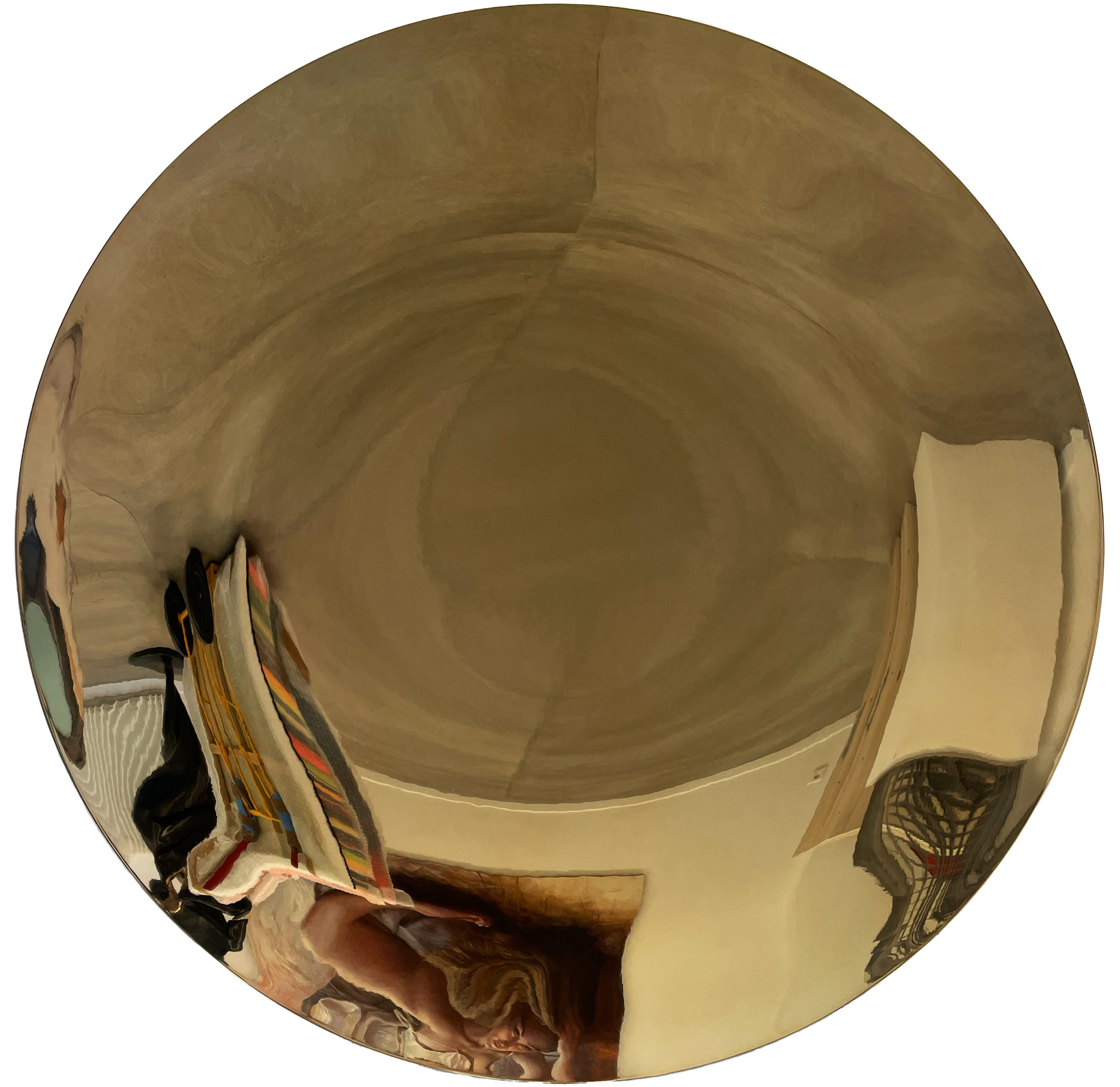 Jeremy Laval - 2022, Deep Gold Round , miroir teinté et moulé - diamètre 120 cm/ 47 1/5 in - Unique © Marciano Contemporary
